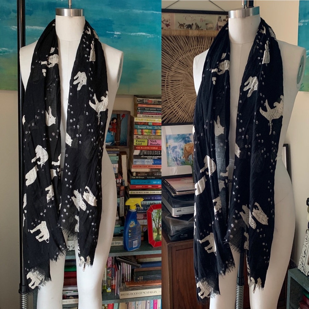 Gauzy black/white tiger print scarf with paw print Y2K